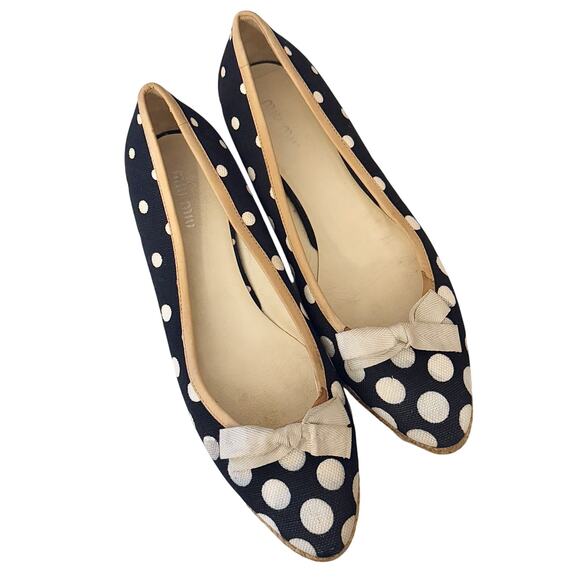 Miu Miu Black & White Polka Dot Espadrille Flats - Picture 1 of 6